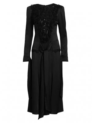 Платье миди из тюля с пайетками и поясом , черный Rodarte