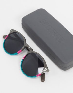 Женские солнцезащитные очки в круглой оправе серого и голубого цвета с розовой полосой Cut Eighteen-Мульти Spitfire