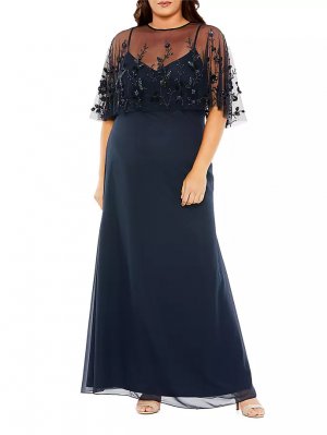 Платье без рукавов с декорированной накидкой больших размеров , цвет midnight Mac Duggal