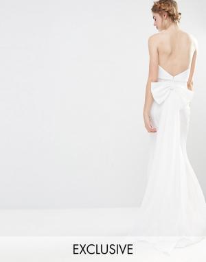 Свадебное платье макси с большим бантом сзади Jarlo. Цвет: белый