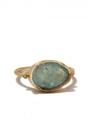 Кольцо Orbit из желтого золота с бриллиантами и аквамарином Brooke Gregson. Цвет: голубой