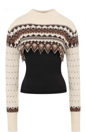 Приталенный шерстяной пуловер с круглым вырезом Loewe. Цвет: бежевый