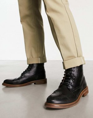 Черные кожаные ботинки броги со шнуровкой Made in Portugal Noak