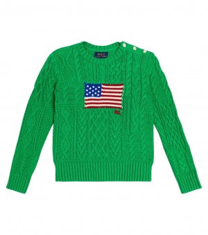 Хлопковый свитер косой вязки , зеленый Polo Ralph Lauren Kids