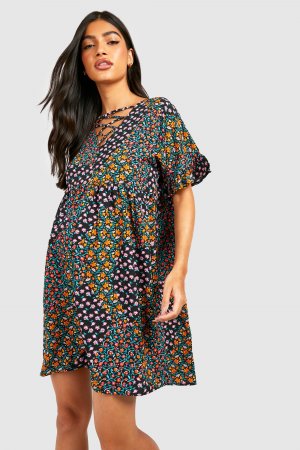 Платье с цветочными рукавами для беременной , черный Boohoo