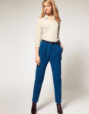Вельветовые брюки-галифе с завышенной талией ASOS DESIGN. Цвет: синий