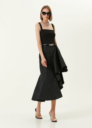 Черное коктейльное платье с асимметричным воланом Alexander McQueen