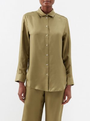 Пижамная рубашка london из шелкового атласа , зеленый Asceno