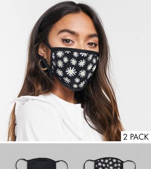 2 маски для лица с регулируемыми ремешками и принтом -Черный цвет Skinnydip