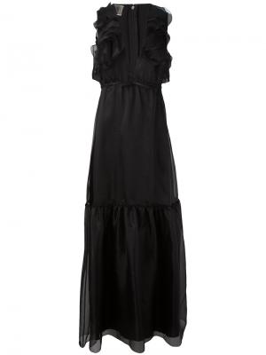 Вечернее платье с глубоким вырезом и оборками Giambattista Valli. Цвет: чёрный