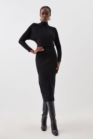 Трикотажное платье мидакси с круглым вырезом из смесовой вискозы , черный Karen Millen