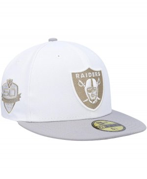 Мужская белая, серая шляпа-комбинезон в честь 50-летия Las Vegas Raiders Gold 59FIFTY NEW ERA