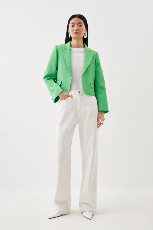 Приталенный пиджак из фактурного крепа с вырезом , зеленый Karen Millen