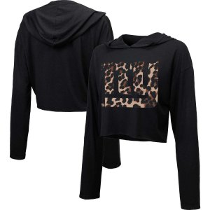 Женский укороченный пуловер с капюшоном черного цвета леопардовым принтом Threads New York Giants Majestic