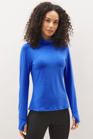 Дышащая футболка с высоким воротником и длинными рукавами отверстиями для больших пальцев Gap, синий GAP