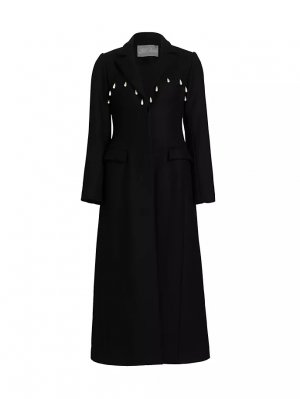 Приталенное длинное пальто с искусственным жемчугом , черный Lela Rose