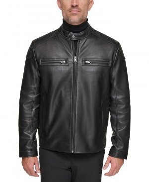 Мужская кожаная куртка из ягненка в стиле гонщика Bantam Racer , черный Marc New York