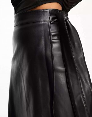 Черная мини-юбка из искусственной кожи с запахом Petite Never Fully Dressed
