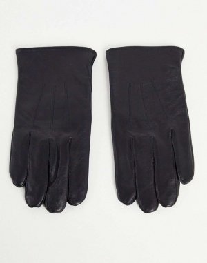 Черные кожаные перчатки для сенсорного экрана DESIGN Asos