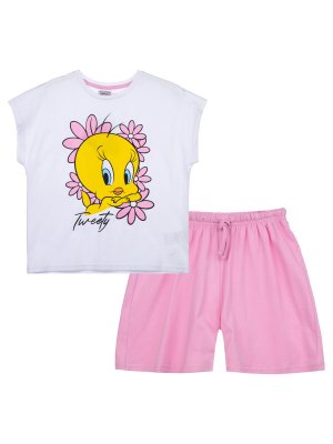 Комплект трикотажный фуфайка футболка шорты пижама PLAYTODAY. Цвет: белый,розовый