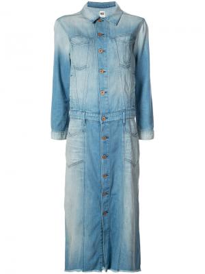Джинсовое платье-рубашка с потертой отделкой NSF. Цвет: синий