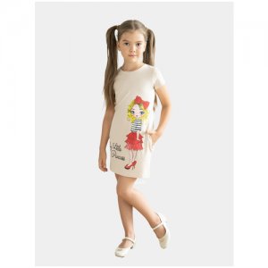 Платье для девочки, короткий рукав, ПЛ-736, цвет бежевый Утенок. Цвет: бежевый