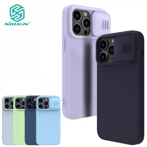 Жидкий силиконовый чехол Nillkin для iPhone 14 Pro Max Plus CamShield, шелковистый телефона, слайдер камеры, противоударная задняя крышка