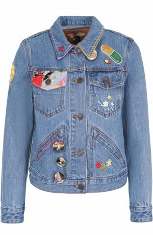 Джинсовая куртка с укороченным рукавом и нашивками Marc Jacobs. Цвет: синий