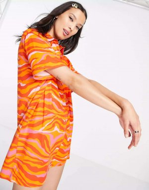 Оверсайз-платье-поло оранжевого цвета с завитками Urban Threads