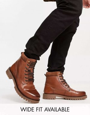 Светло-коричневые кожаные ботинки на шнуровке ASOS с замшевым воротником