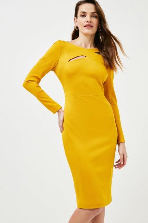 Итальянское структурированное платье-миди в рубчик с перекрестием , желтый Karen Millen