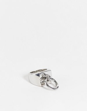 Массивное серебристое кольцо-печатка с круглой подвеской -Серебристый DesignB London