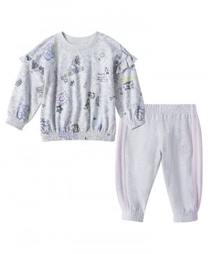Пуловер и джоггеры с принтом рюшами для маленьких девочек, комплект из 2 предметов adidas, серый Adidas