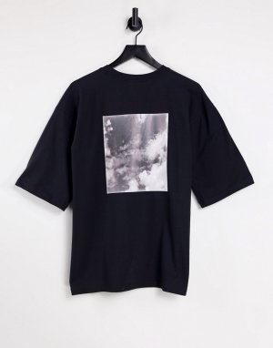 Черная футболка в стиле oversized с графическим принтом -Серый Public Desire
