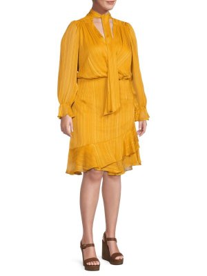 Атласное платье большого размера с завязками на шее Yellow julia jordan
