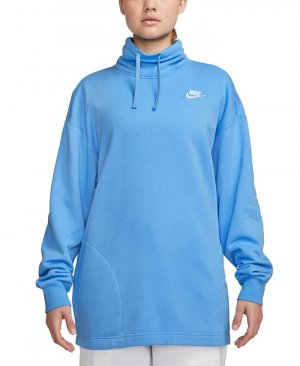 Женская спортивная одежда, большой флисовый свитшот с воротником-стойкой для клуба , синий Nike