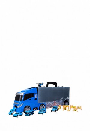 Набор игровой Givito машинок серии Полицейский участок (Автовоз - кейс 51,5 см, синий, с тоннелем. 4 машинки, 1 автобус, вертолет и 10 дорожных знаков). Цвет: разноцветный