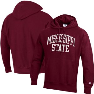 Мужской темно-бордовый пуловер с капюшоном Mississippi State Bulldogs Team Arch обратного переплетения Champion