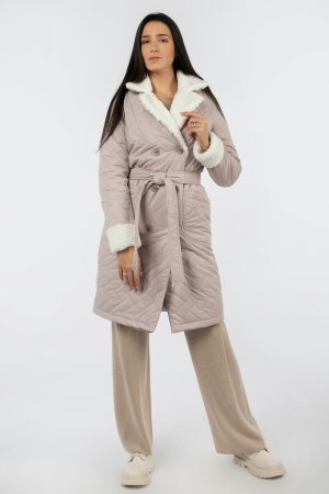 Куртка женская зимняя (пояс) EL PODIO. Цвет: розово-бежевый