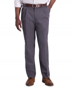 Мужские брюки премиум-класса со складками классического кроя цвета хаки без железа Haggar