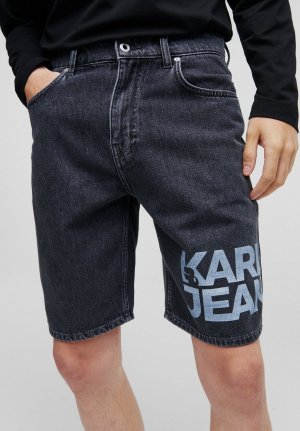 Джинсовые шорты ЛОГОТИП , стираный черный лазер Karl Lagerfeld