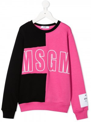 Свитер в стиле колор-блок с логотипом Msgm Kids. Цвет: розовый