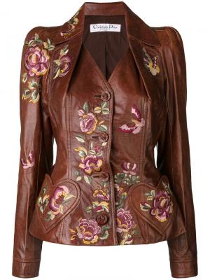 Кожаная куртка с вышивкой Christian Dior Vintage. Цвет: коричневый