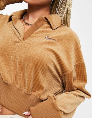 Велюровая футболка-поло коричневого цвета Nike