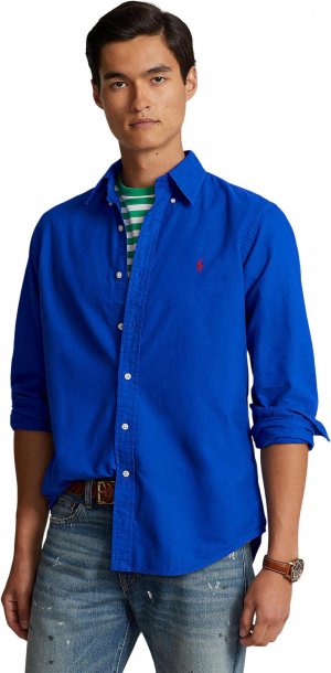 Классическая оксфордская рубашка с длинными рукавами, окрашенная в готовую одежду , цвет Sapphire Star Polo Ralph Lauren