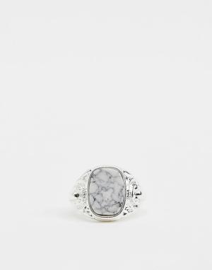 Серебристое кольцо-печатка с белым камнем -Серебряный Chained & Able