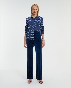 Женские прямые бархатные брюки с резинкой на талии , синий Paz Torras. Цвет: синий