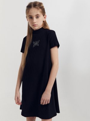 Платье для девочек в черном цвете с печатью Mark Formelle. Цвет: черный +печать
