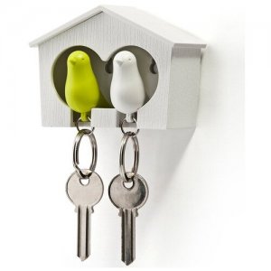 Держатель+брелок для ключей двойной Sparrow белый-зеленый QUALY. Цвет: белый/зеленый