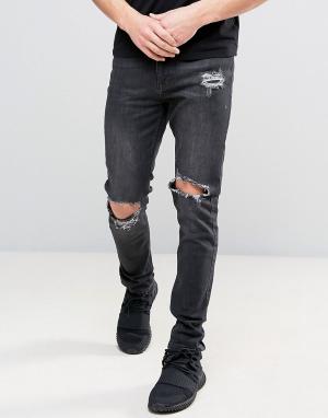 Черные джинсы скинни с рваной отделкой на коленях Kubban. Цвет: черный